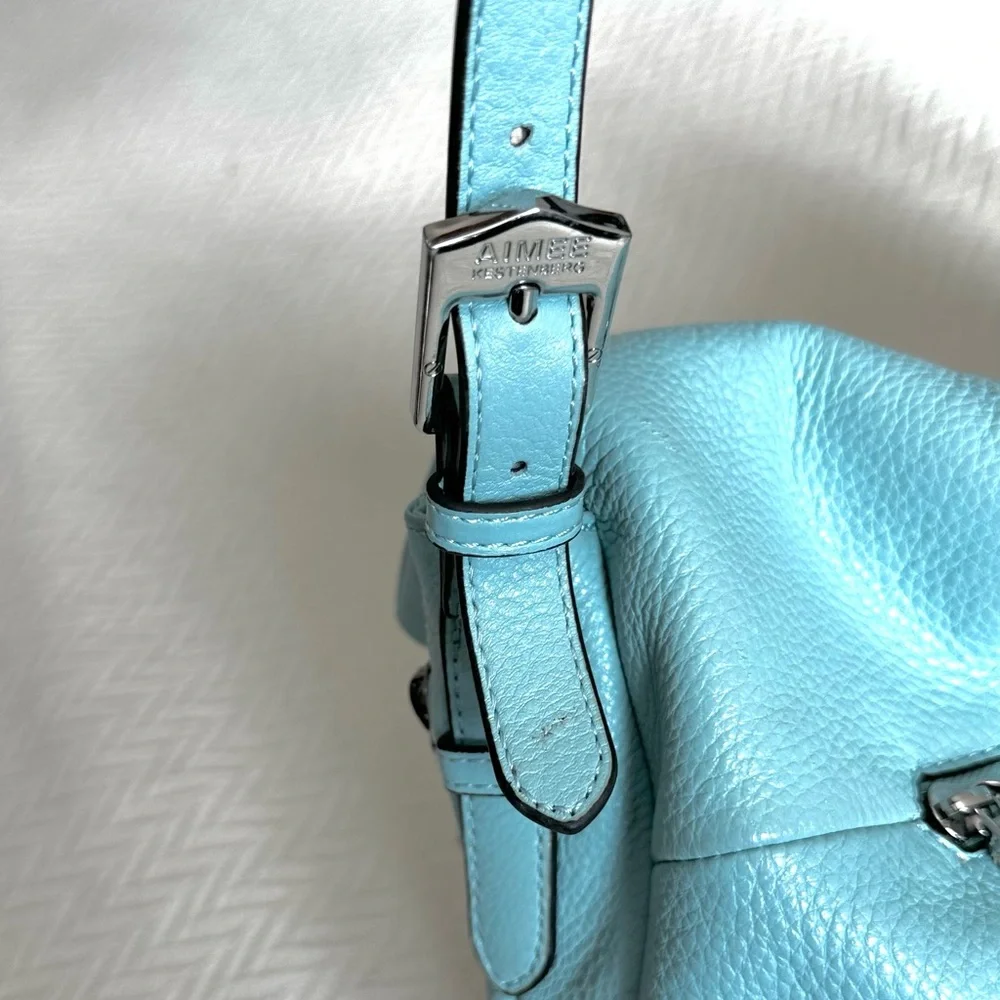 AIMEE KESTENBERG Baby Blue Genuine Leather Slouchy Hobo Purse Designer Bag - Picture 7 of 15